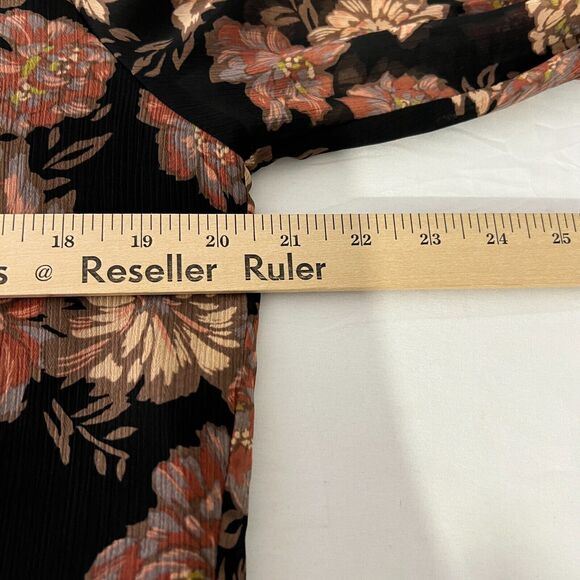 Veronica M Black Floral Boho Blouse Tie Neck Ruffle Top Small Feminine Chic - Picture 6 of 7